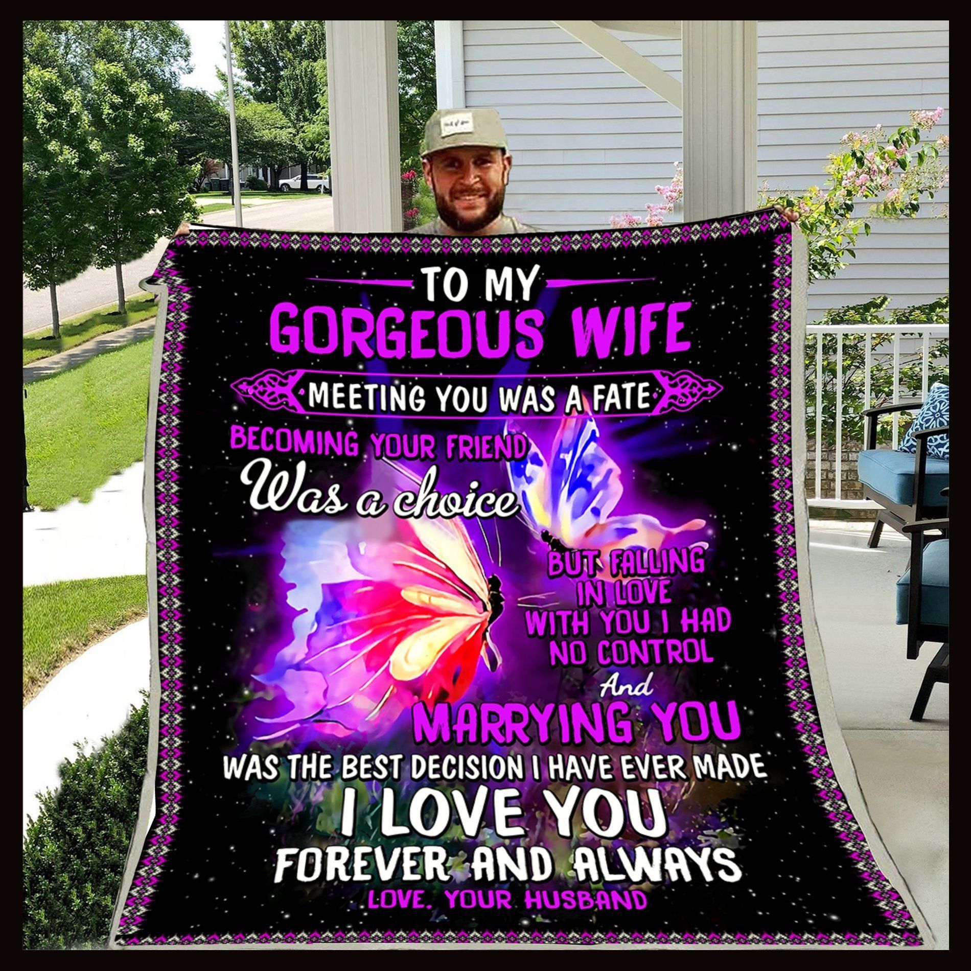 Butterfly To My Wife Sherpa Fleece Blanket