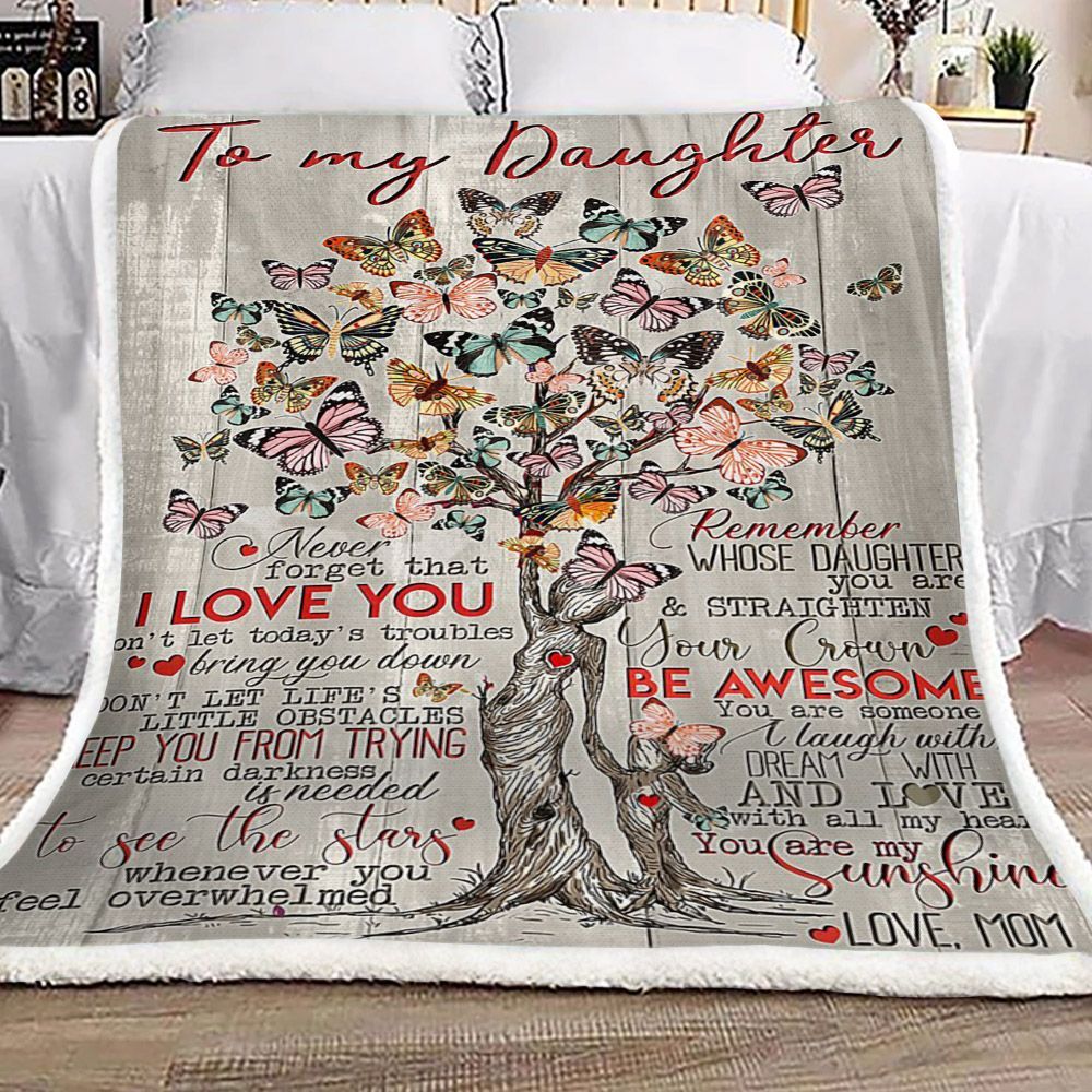 Butterfly Tree Of Life To My Daughter Love Mom Sherpa Fleece Blanket