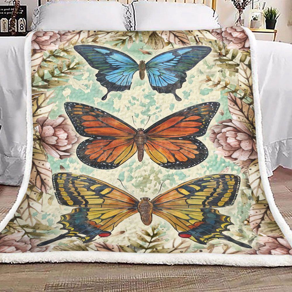 Butterfly Vintage Sherpa Fleece Blanket