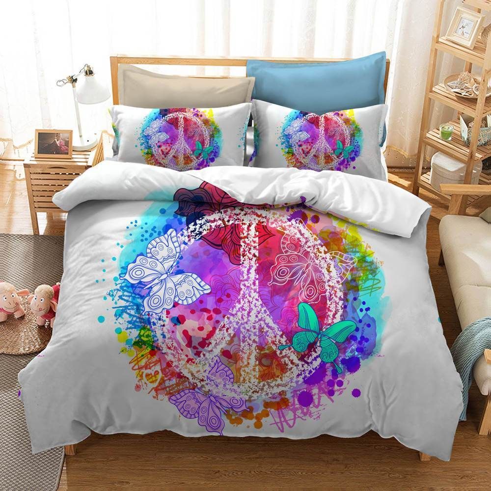 Butterfly Watercolor Peace Sign Printed Bedding Set