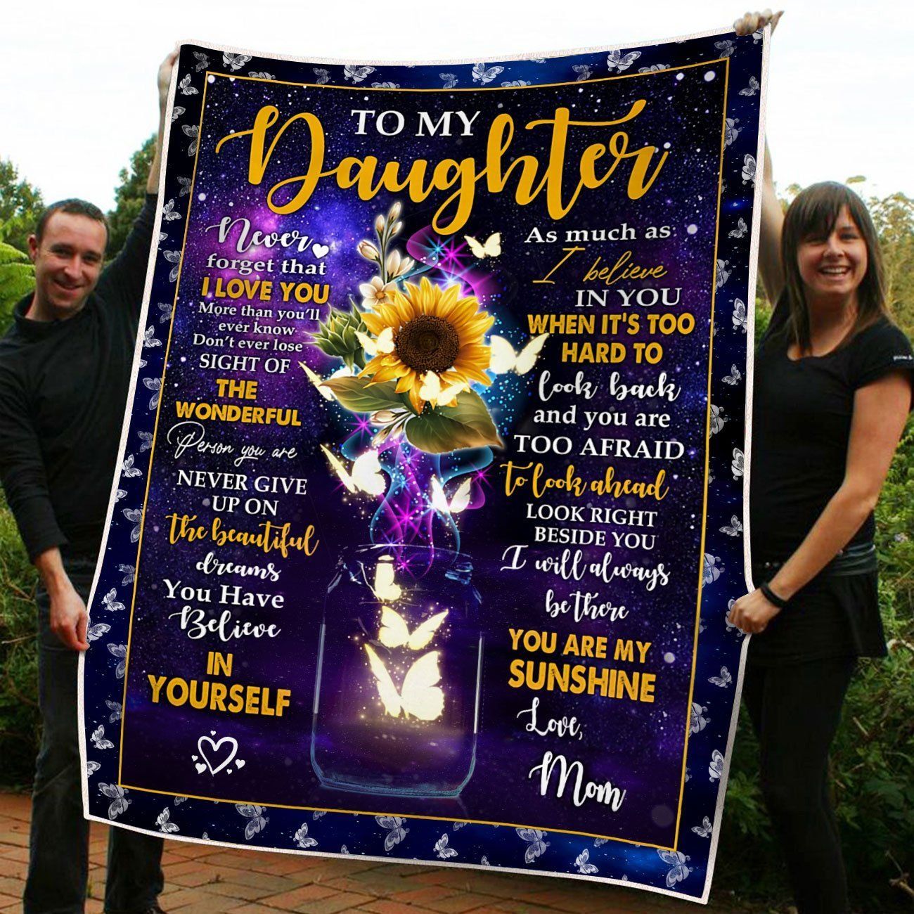 Butterfly When It’s Too Hard Sunflower Gift For Daughter Fleece Blanket