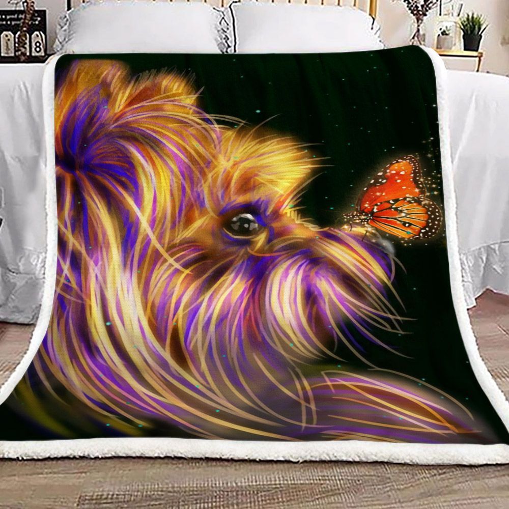 Butterfly Yorkie Dog Sherpa Fleece Blanket