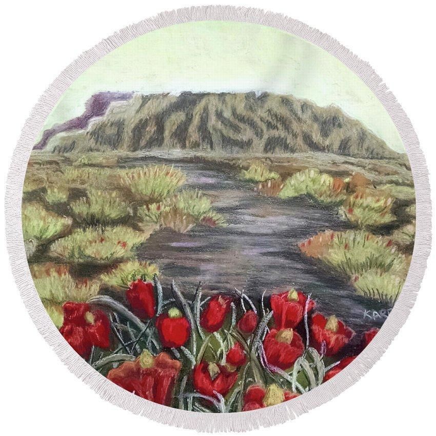 Cacti In Bloom Printed Round Beach Towel