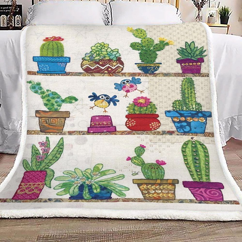 Cactus And Birds Sherpa Fleece