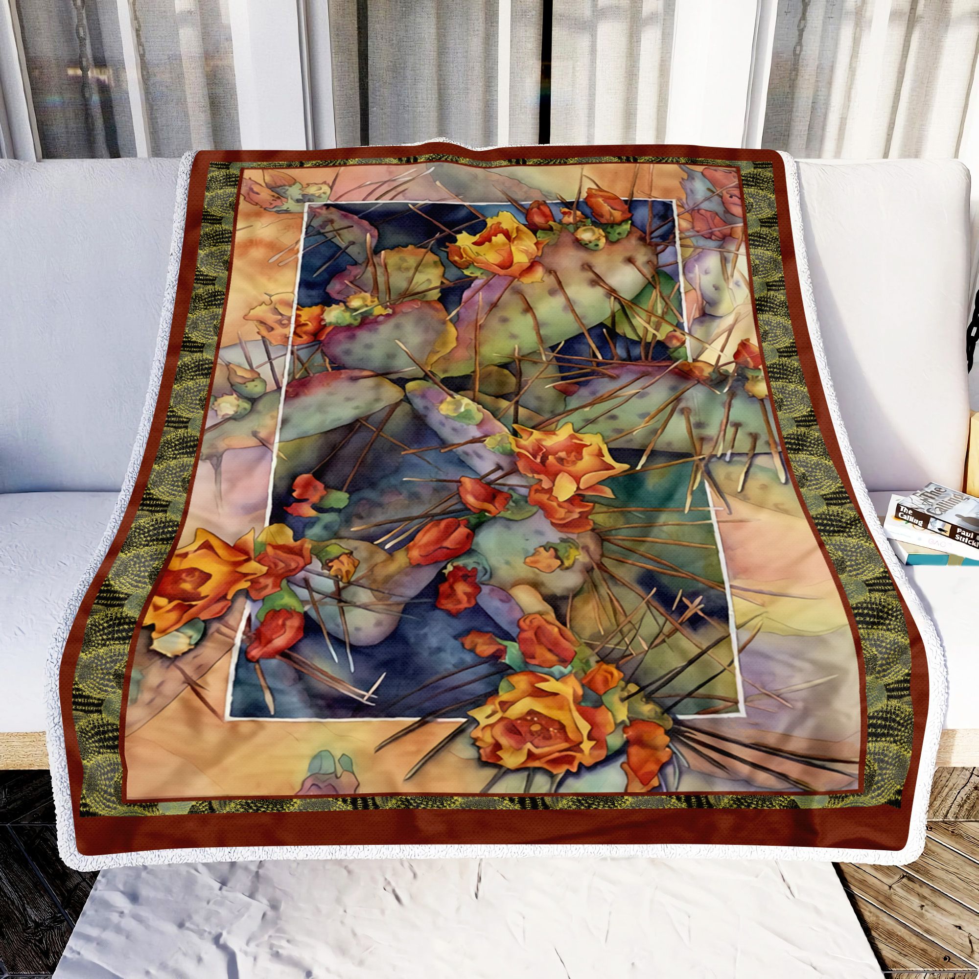 Cactus And Flower Fleece Blanket