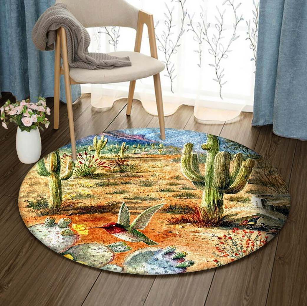 Cactus And Hummingbird Round Carpet