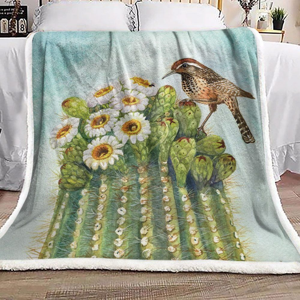 Cactus Bird Sherpa Fleece Blanket
