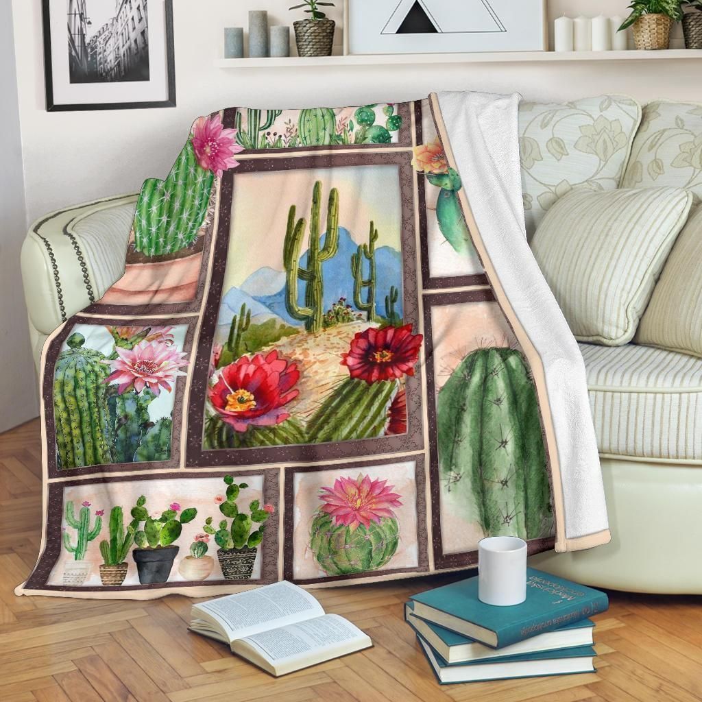 Cactus Bloom Printed Fleece Blanket Gift For Plant Lovers
