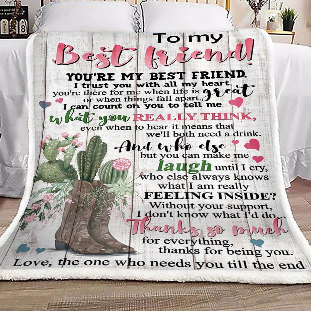 Cactus Cowboy Boot To My Best Friend Sherpa Fleece Blanket