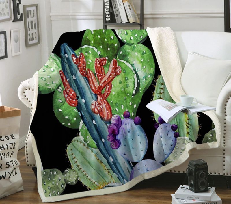Cactus Sherpa Fleece Blanket