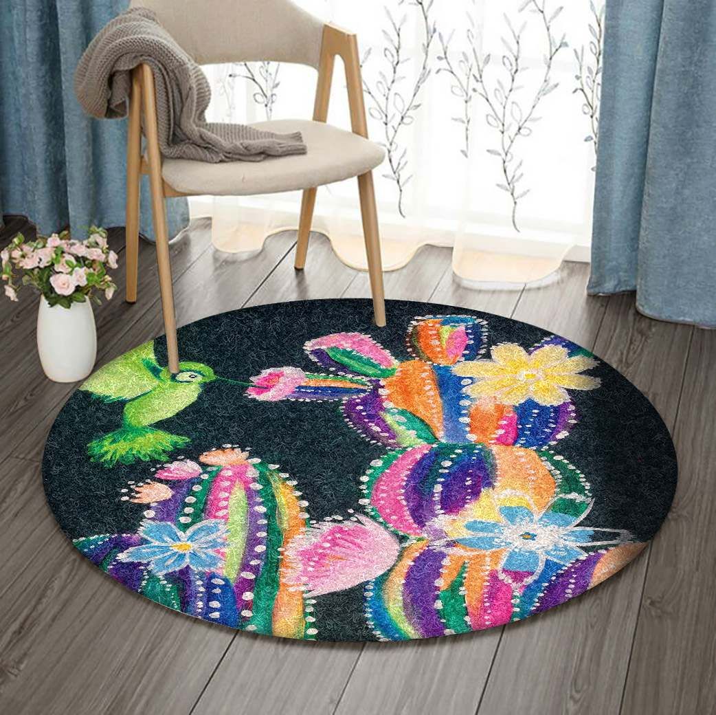 Cactus Hummingbirds Round Carpet