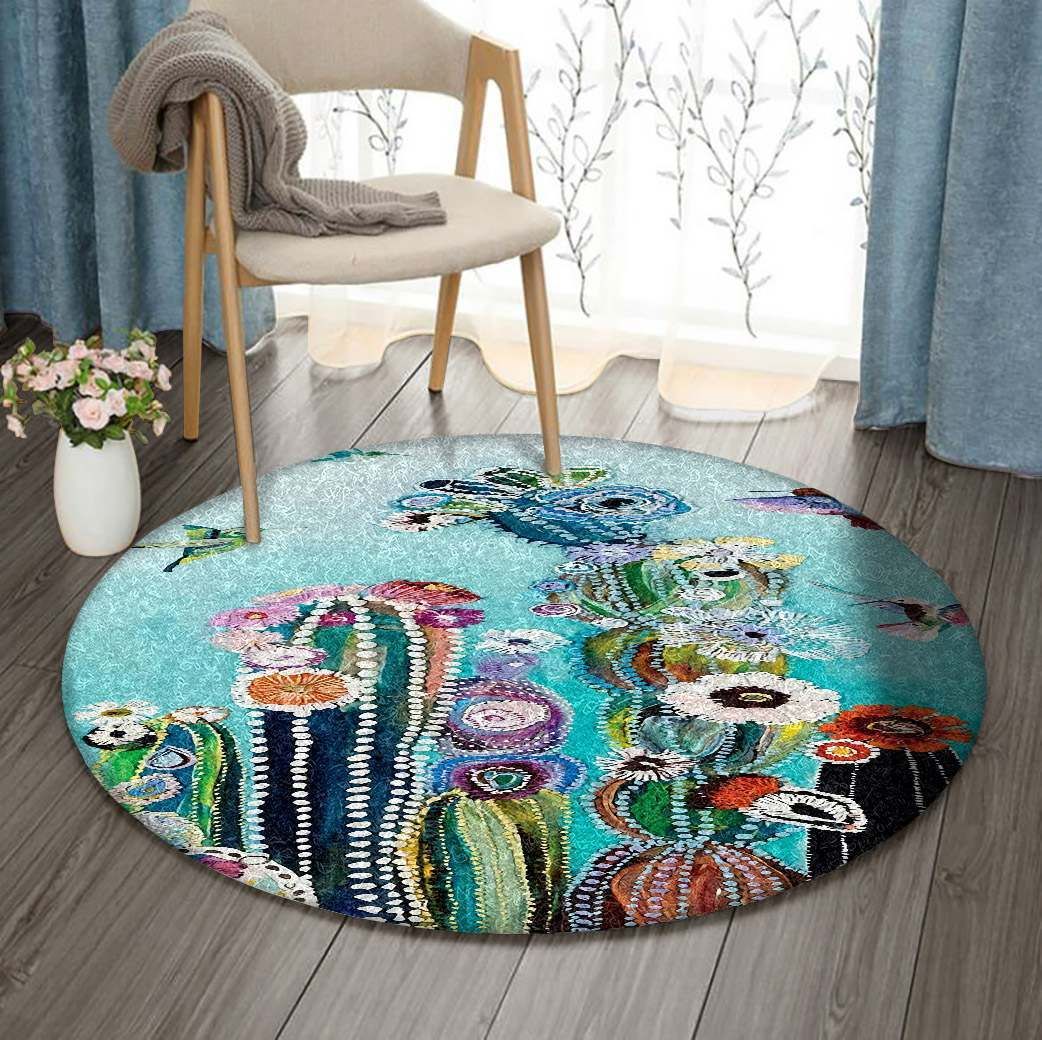 Cactus Hummingbirds Round Carpet
