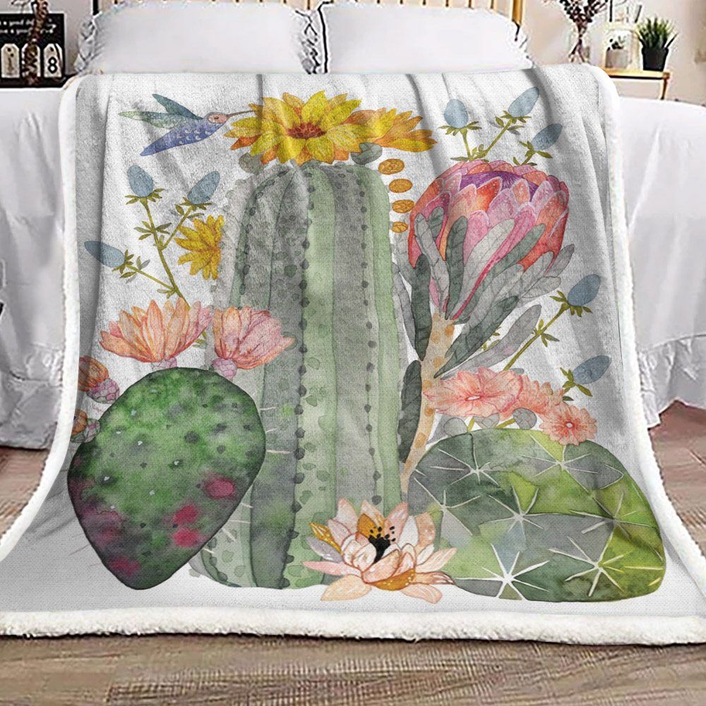 Cactus Hummingbirds Sherpa Fleece Blanket