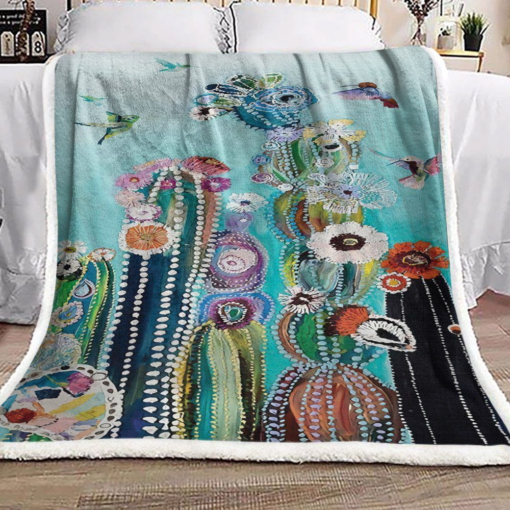 Cactus Hummingbirds Sherpa Fleece Blanket