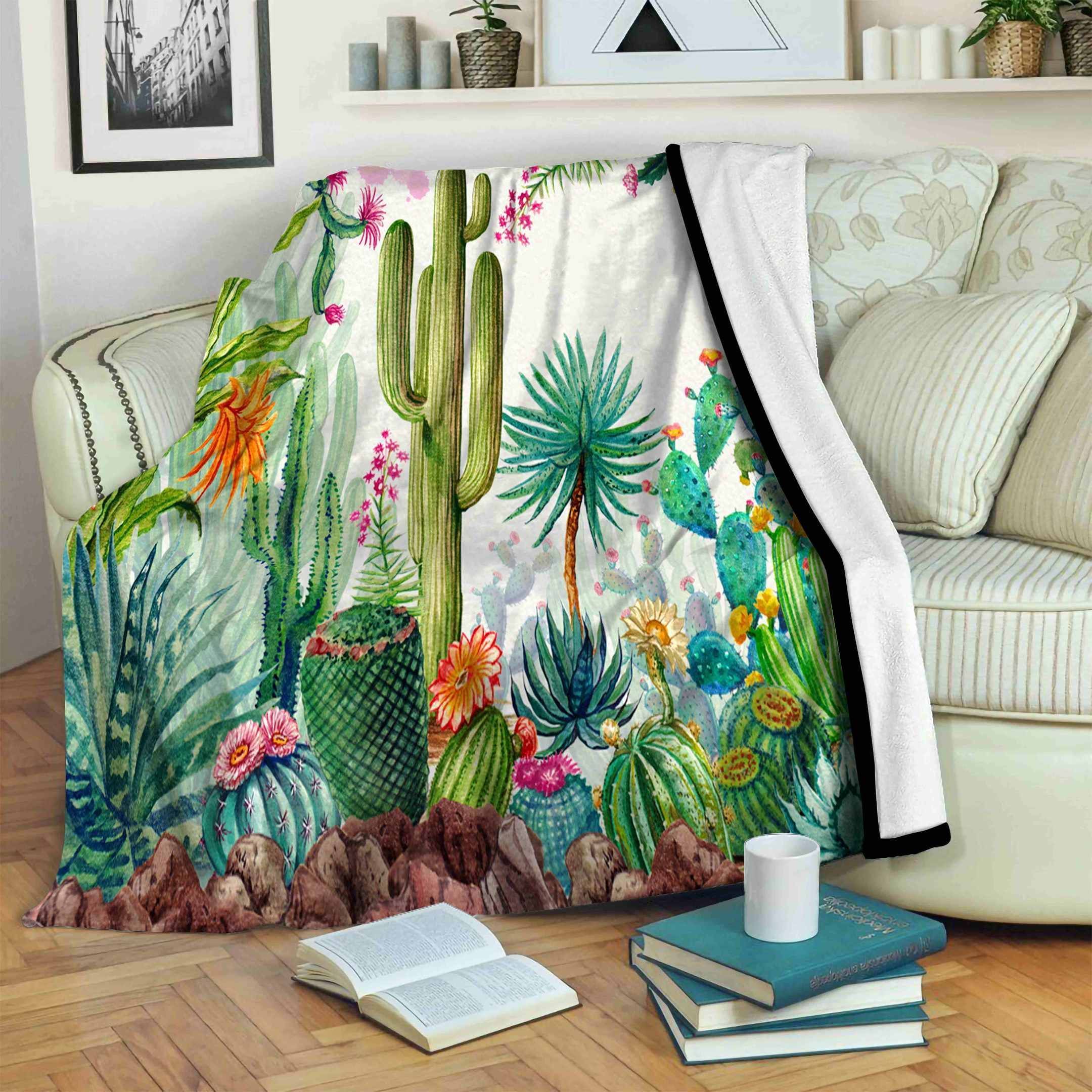 Cactus Sherpa Fleece Blanket Sleepy