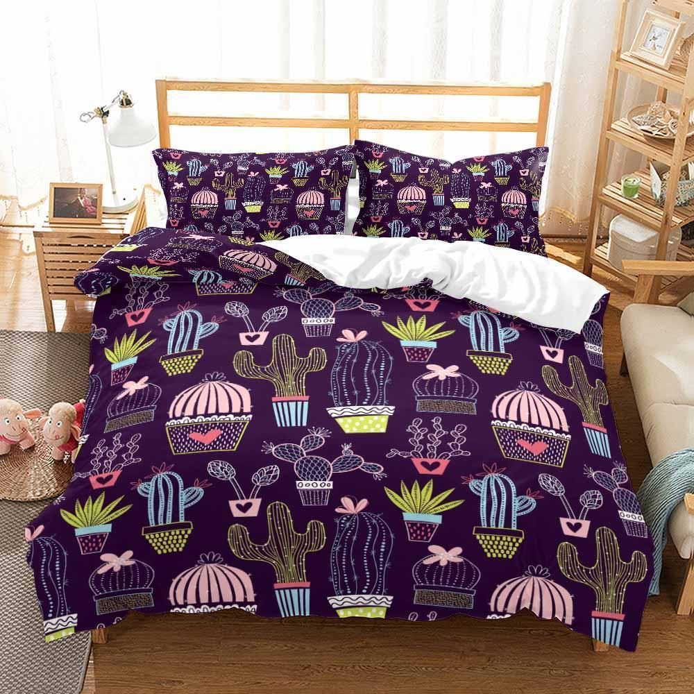 Cactus Series Purple Printed Bedding Set