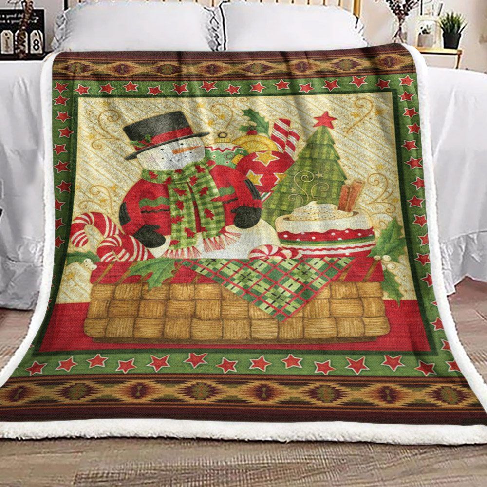 Cake Candy Snowman Christmas Sherpa Fleece Blanket