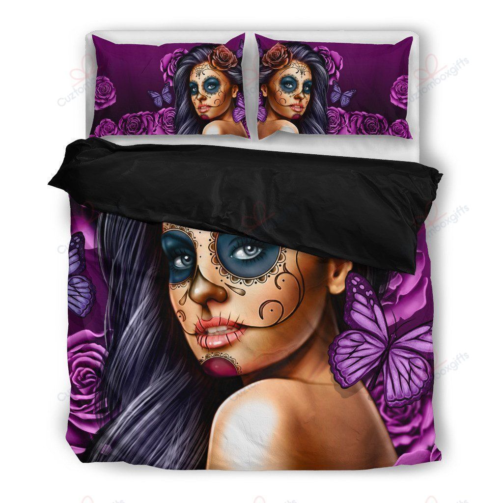Calavera Girl With Butterfly Printed Bedding Set