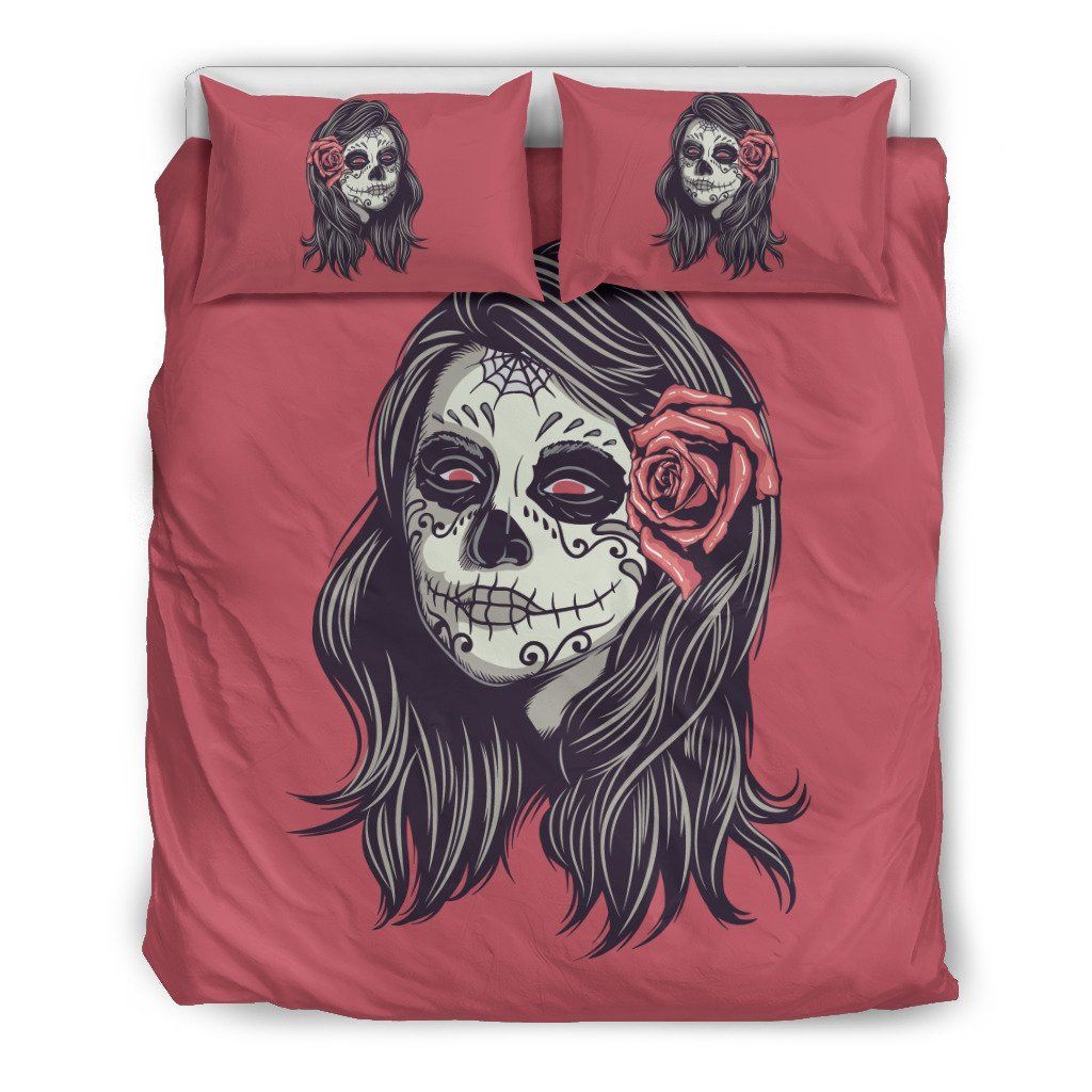 Calavera Sugar Ladies Skull P3 Red Black Themed Bedding Set