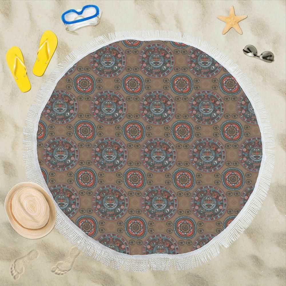 Calendar Aztec Design Print Pattern Round Beach Towel