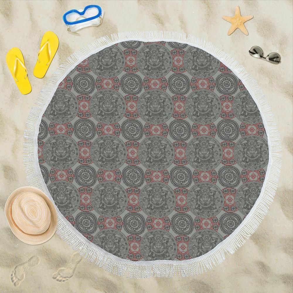 Calendar Aztec Style Pattern Printed Round Beach Towel