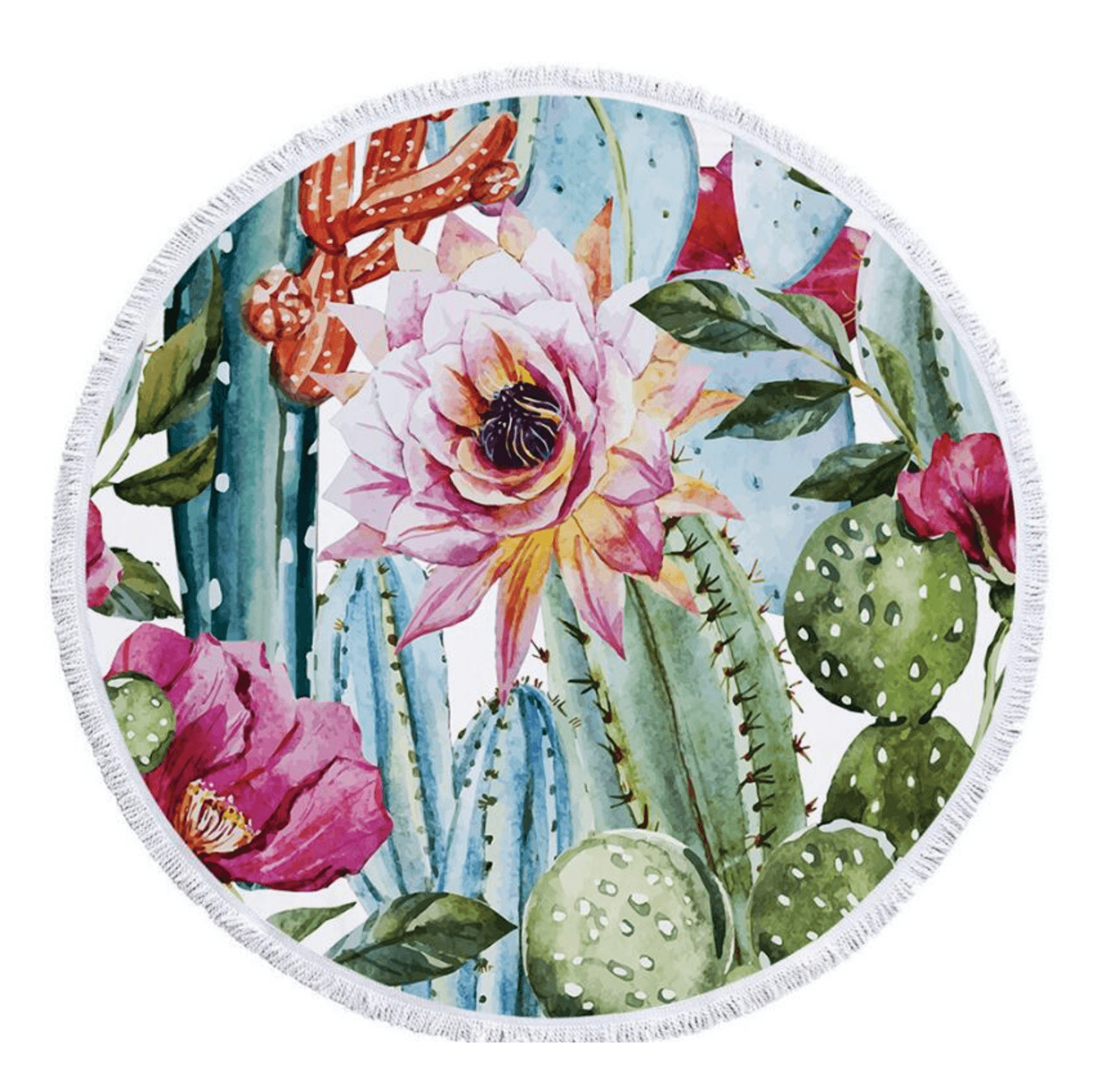 Cali Desert With Flowers Printed Round Beach Towel
