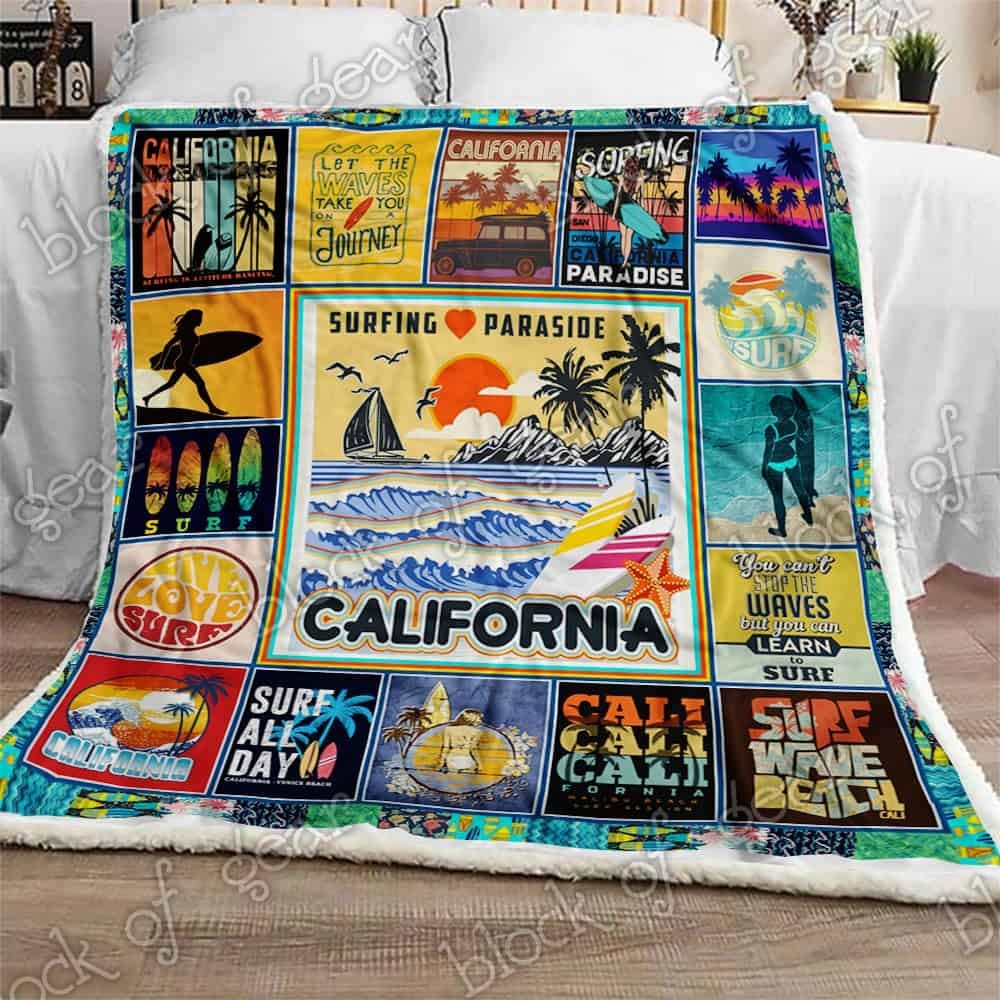California Surfing Paradise Fleece Blanket