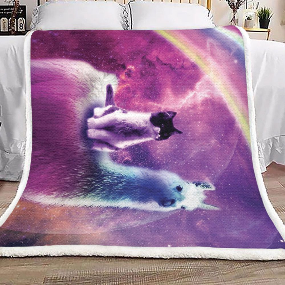 Camel Cat Rainbow Sherpa Fleece Blanket