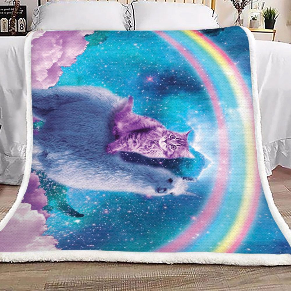 Camel Cat Rainbow Sherpa Fleece Blanket