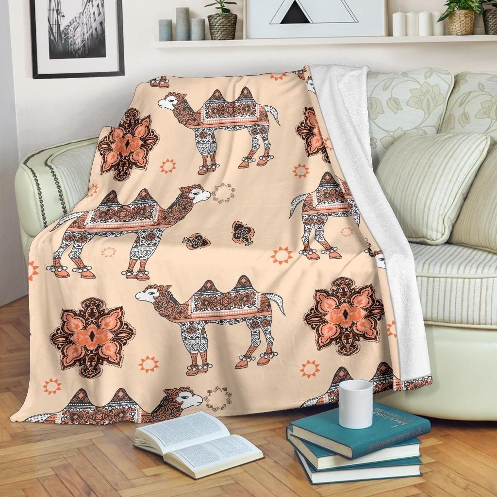 Camel Tribal Pattern Sherpa Fleece Blanket