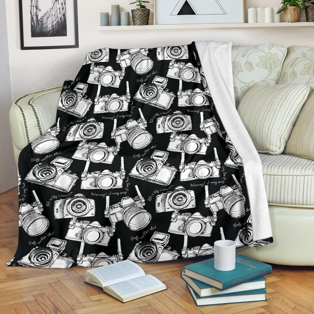 Camera Pattern Sherpa Fleece Blanket