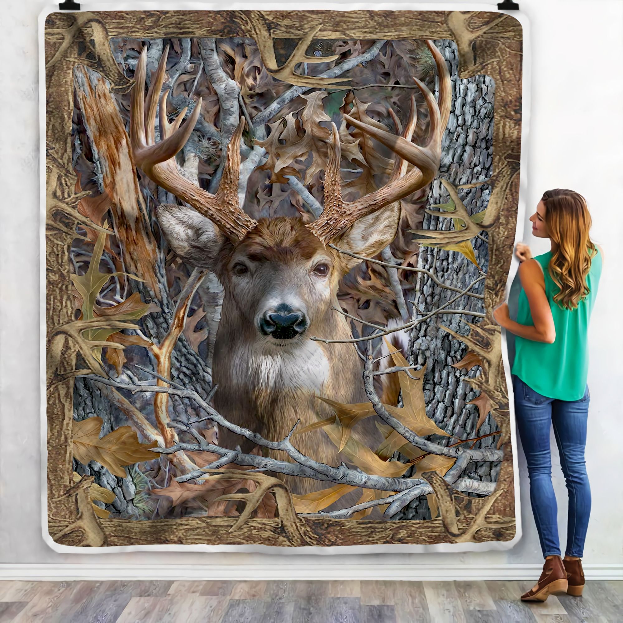 Camo Buck Deer Fleece Blanket