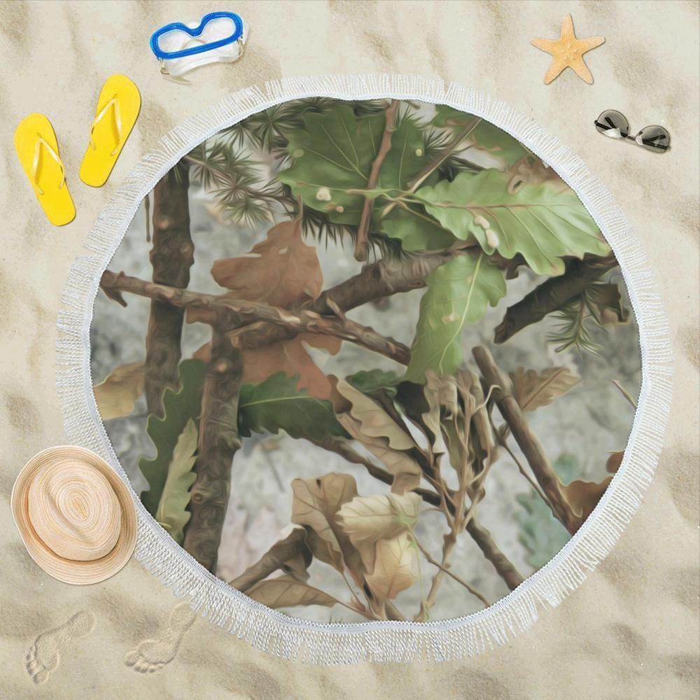 Camo Realistic Tree Forest Print Round Beach Towel