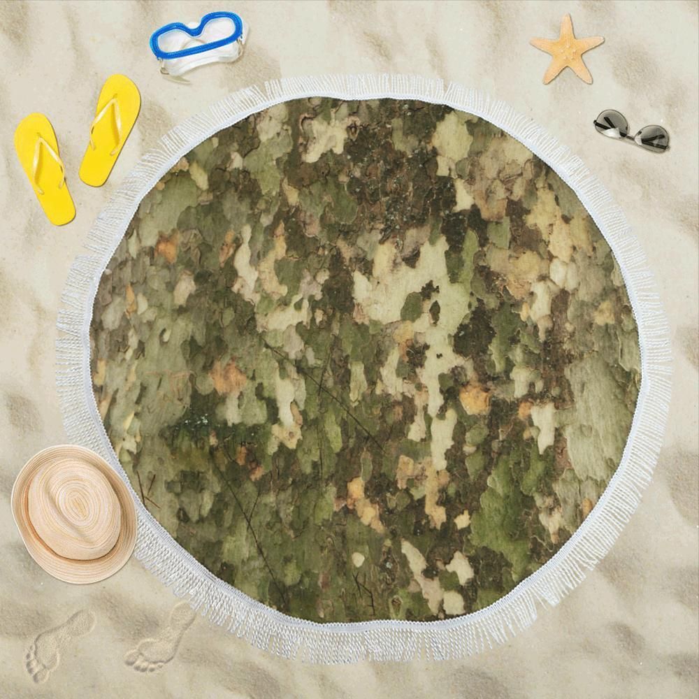Camo Realistic Tree Texture Print Round Beach Towel
