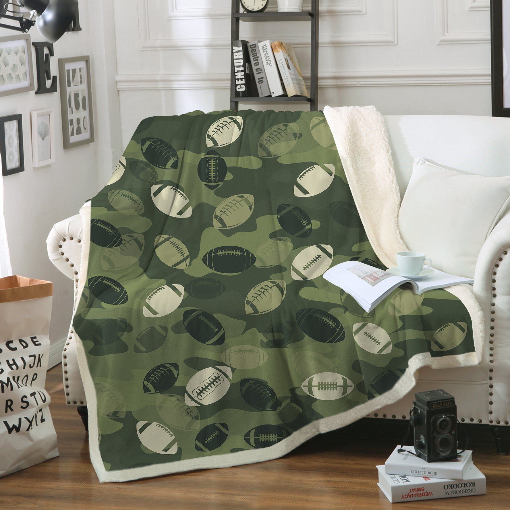 Camouflage American Football Sherpa Fleece Blanket