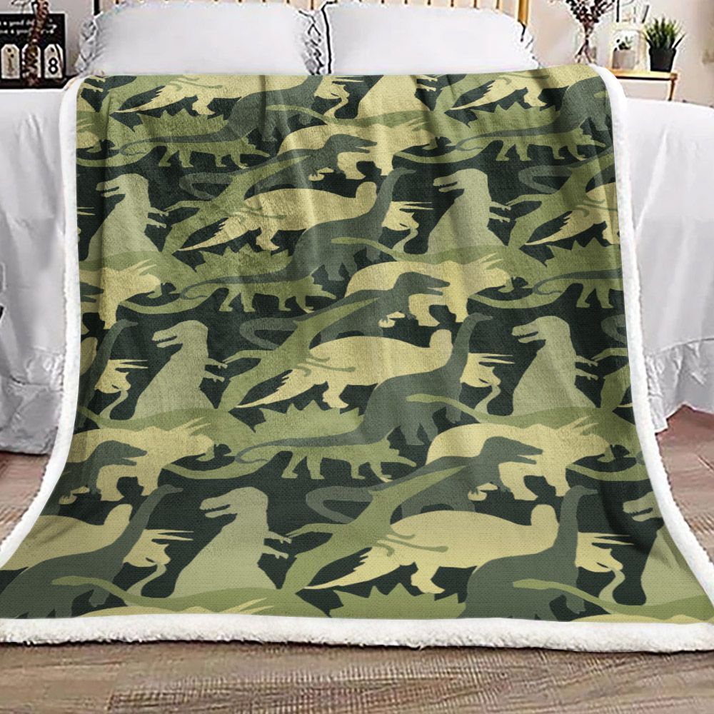 Camouflage Dinosaur Sherpa Fleece Blanket