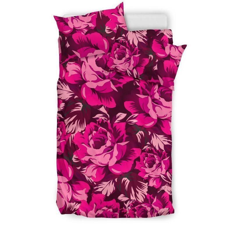 Camouflage Pink Rose Flower Abstract Printed Bedding Set