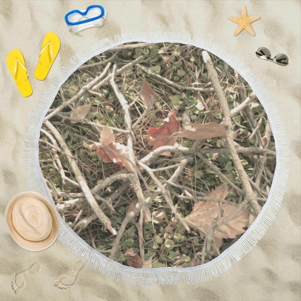 Camouflage Realistic Tree Autumn Printed Round Beach Towel