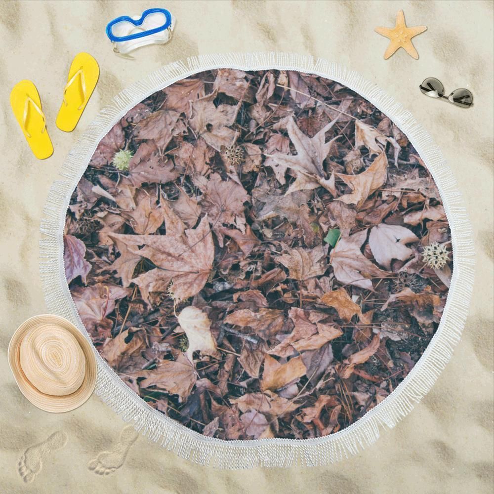Camouflage Realistic Tree Leaf Printed Round Beach Towel