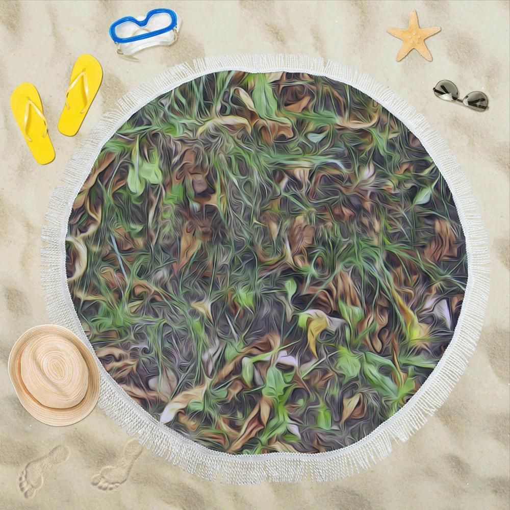 Camouflage Realistic Tree Print Round Beach Towel