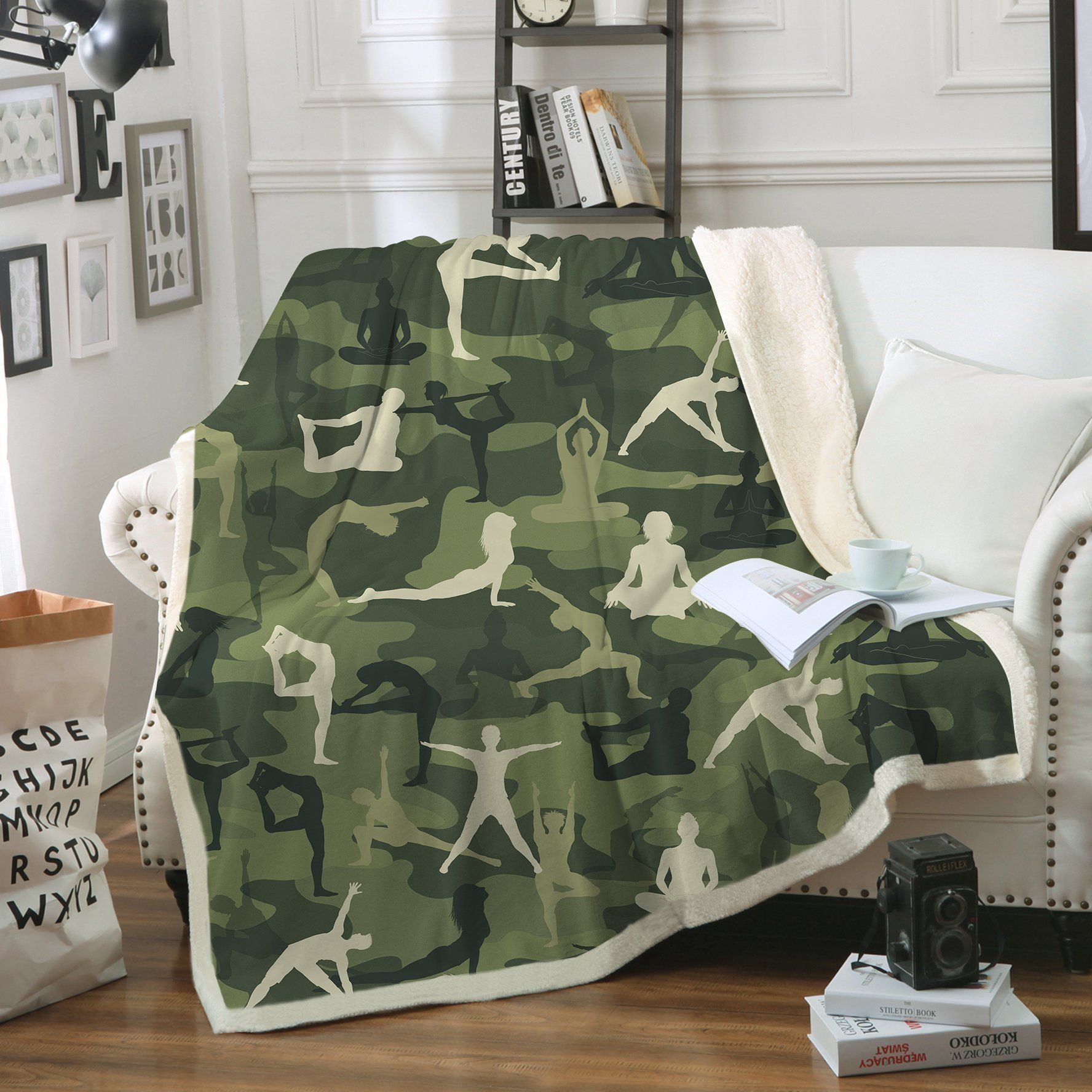 Camouflage Yoga Sherpa Fleece Blanket
