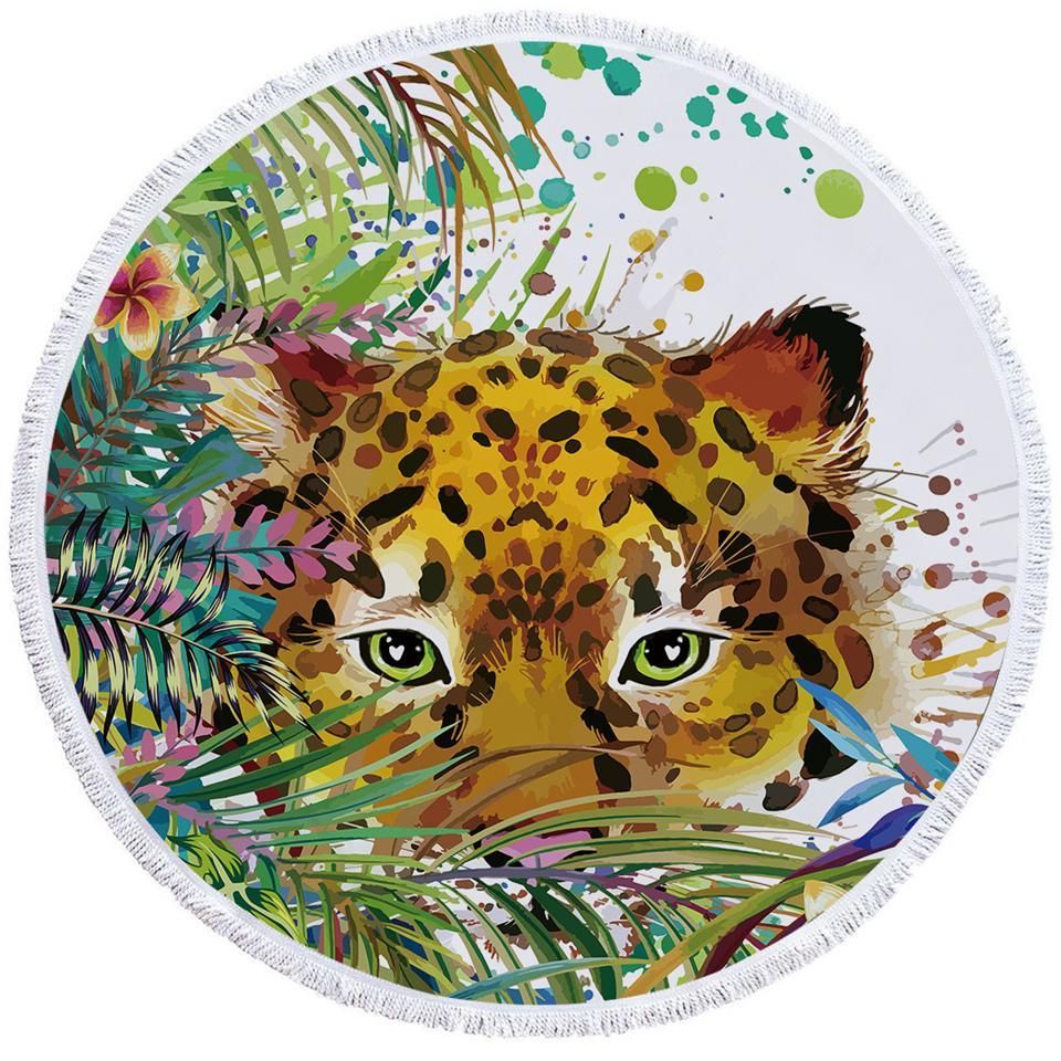 Camouflaged Cheetah Printed Round Beach Towel