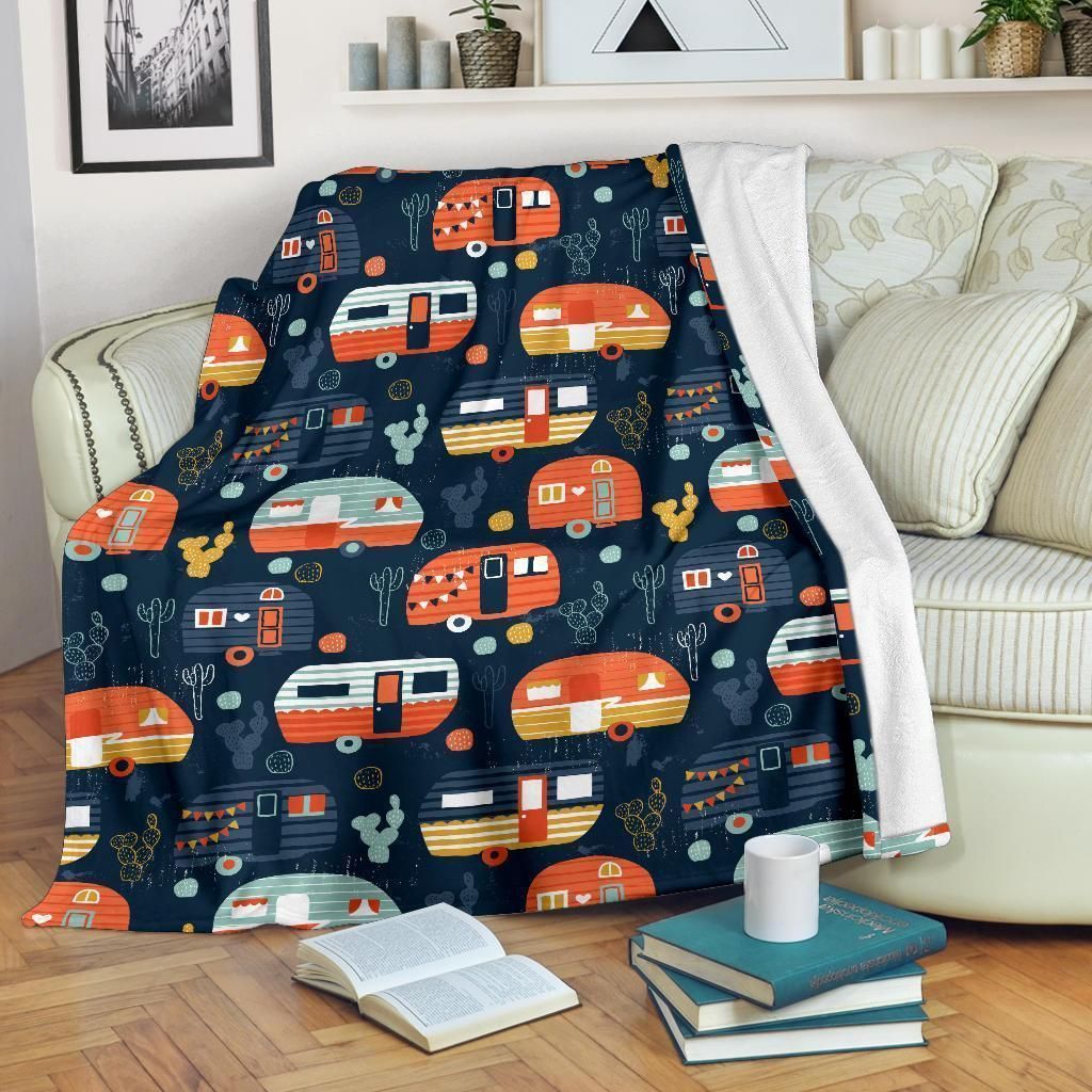 Camper Caravan Print Pattern Soft Fleece Blanket
