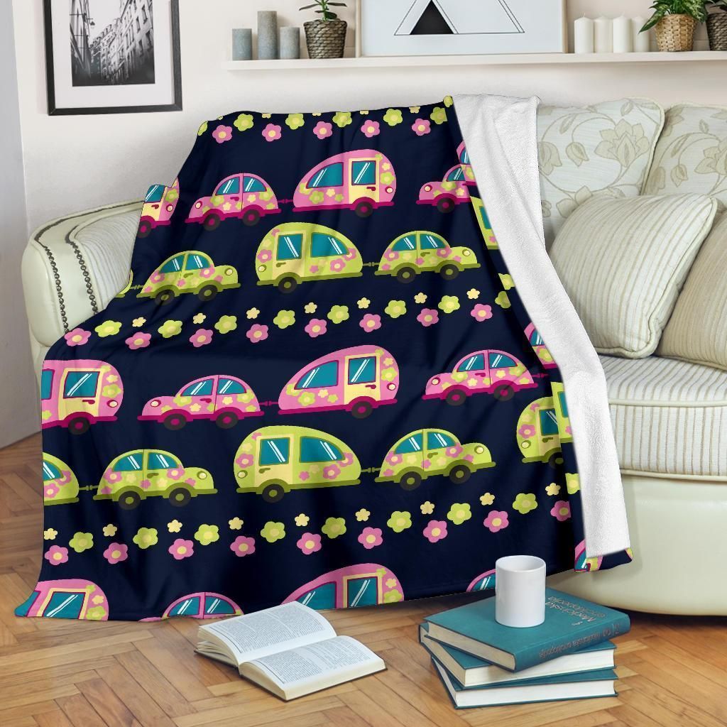 Camper Cute Camping Design Print Fleece Blanket