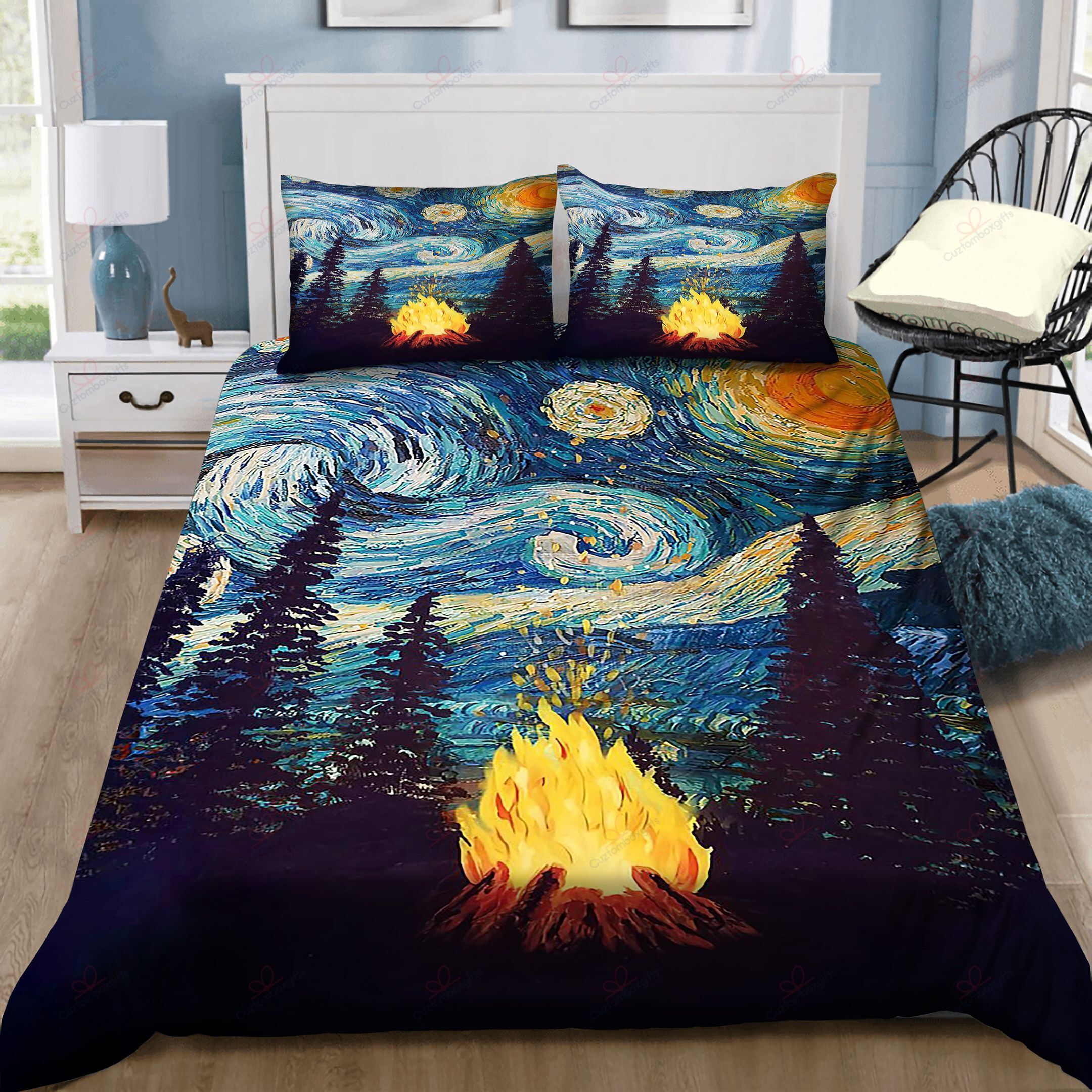 Campfire Starry Night Art Bedding Set