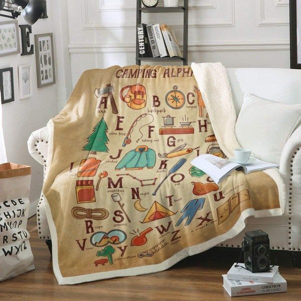 Camping Alphabet Sherpa Fleece Blanket