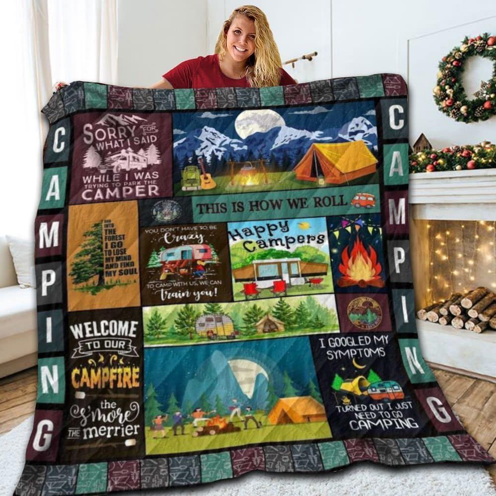 Camping Be A Happy Campers GS-CL-DT3006 Quilt Blanket