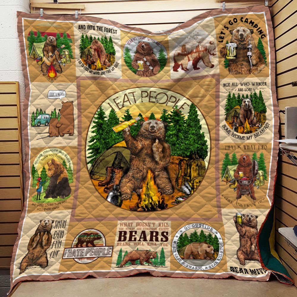 Camping Bear Quotes Quilt Blanket DHC0102425TD