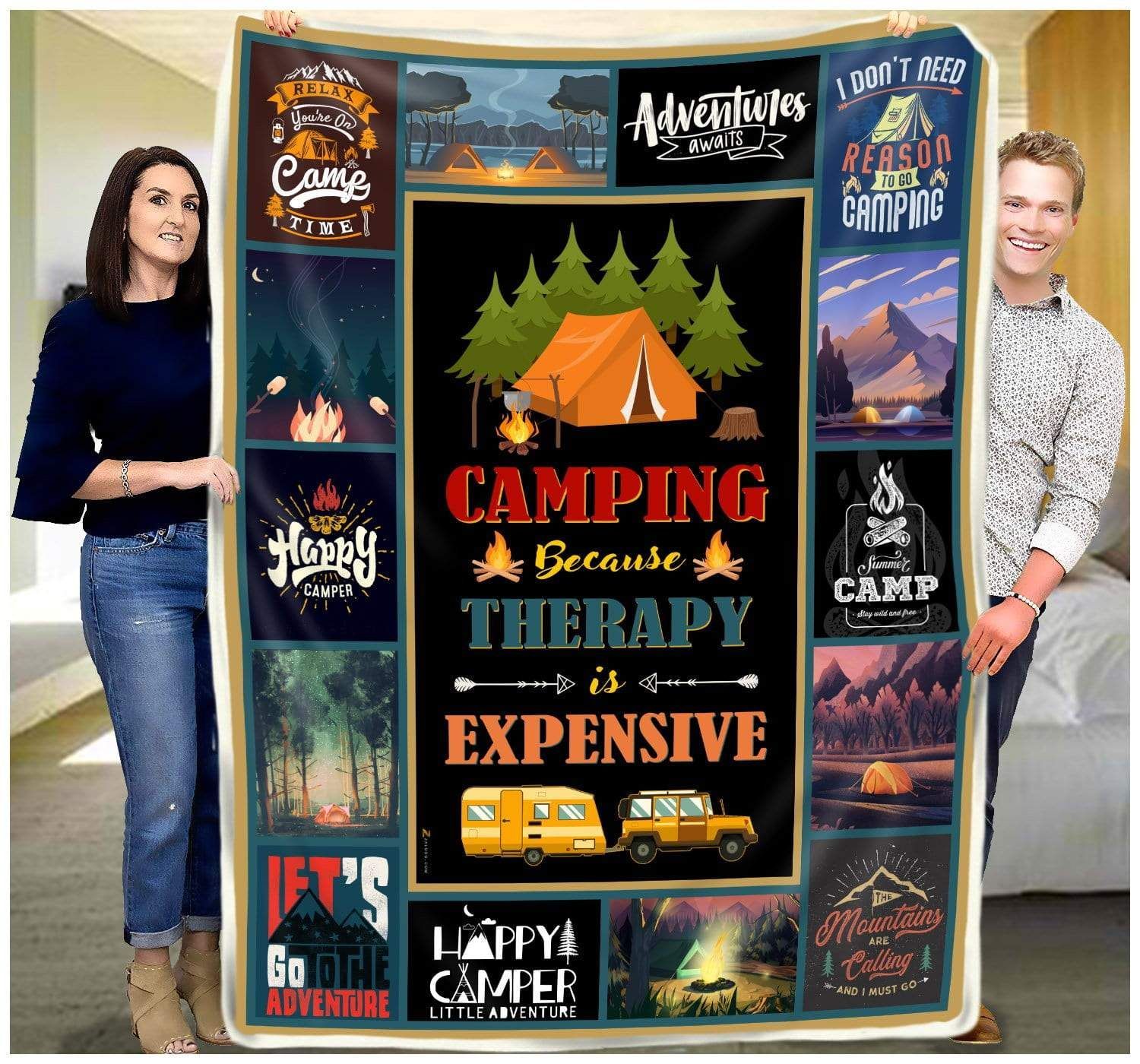 Camping Because Therapy Is Expensive Sherpa Fleece Blanket