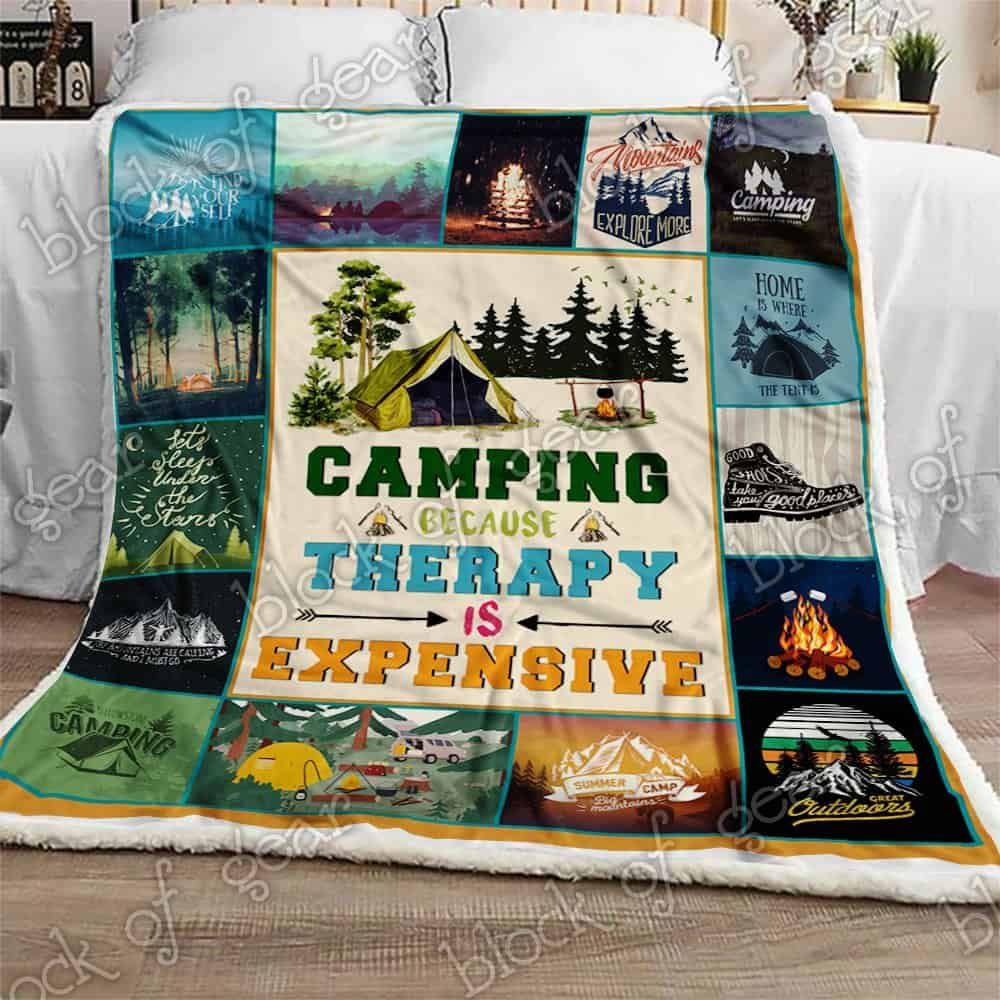 Camping Because Therapy Is Expensive Fleece Blanket